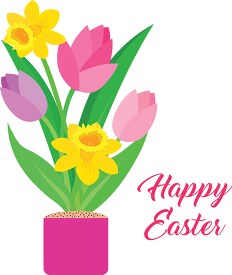 happy easter flower tulips daffodil in planter vector clipart