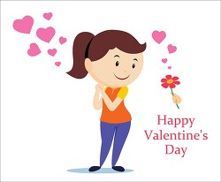 happy feeling shy recieving flower valentines day clipart