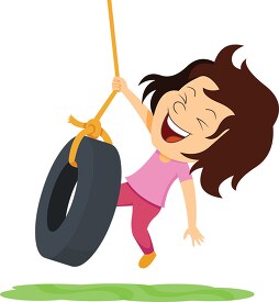 happy girl swinging on tire clipart