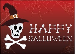 happy halloween with scary skeleton wearing hat clipart