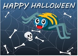 happy halloween with scary spider and human skull in web clipart