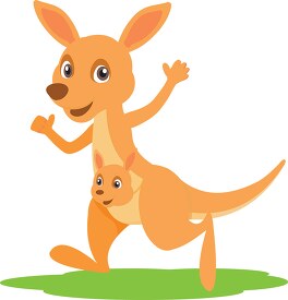 happy kangaroo with joey in pouch clipart