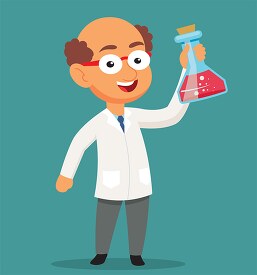happy scientist holding beaker showing success scientific experi
