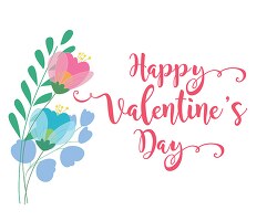 happy valentines day with blue pink flowers clipart