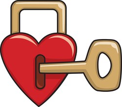 heart lock with gold key clipart