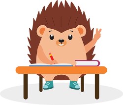 hedgehog studying in classroom school clipart