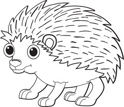 hedgehog with big eyes black white outline clipart