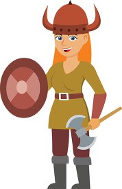 helmet wearing female viking holding shield axe clipart image gr