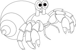 hermit crab in shell marine animal black white outline clipart
