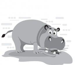 hippopotamus with food in mouth gray color