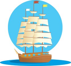 historic old wooden sail boat clipart 652