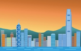 hong kong china city skyline sunset clipart