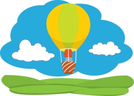 hot air balloon over green field clipart