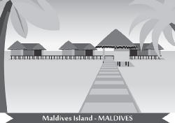 huts on ocean maldive island gray clipart