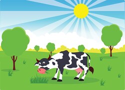 illustration of beautiful nature scene sun shining cow on grassf