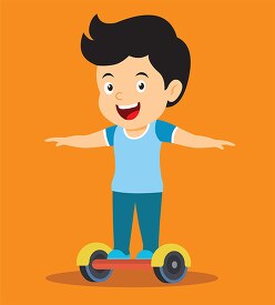 illustration of excited boy riding hoverboard clipart
