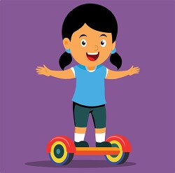illustration of girl having fun riding hoverboard clipart