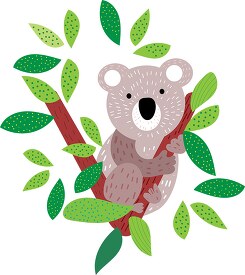 illustration of koala surrounded by green leaves vector clipart