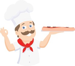 italian chef holding cooked pizza on tray clipart