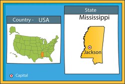 jackson mississippi state us map with capital