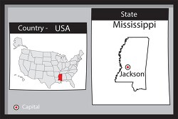 jackson mississippi state us map with capital bw gray