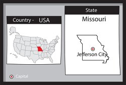 jefferson city missouri state us map with capital bw gray