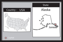 juneau alaska state us map with capital bw gray