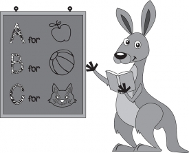 kangaroo character teaching english gray color