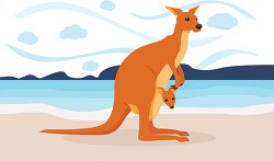kangaroo with joey on australian beach clipart
