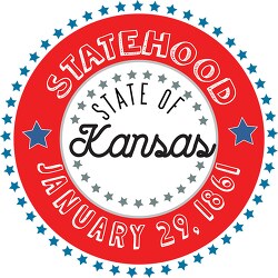 Kansas statehood 1861 date statehood round style with stars clip