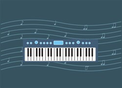 keyboard musical instrument blue background with notes clipart