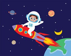 kid astronaut riding a rocket clipart 2