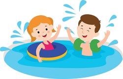 kids enjoying playing inside swimming pool clipart