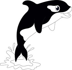 killer orca whale jumping out of the water clipart bw