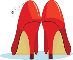 ladies beautiful red shoes with price tag back view clipart