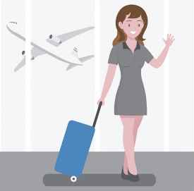 lady at airport travelling with her luggage gray clipart