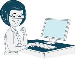 lady at computer desk smiling clipart