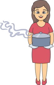 lady carries a hot deep dish casserole clipart