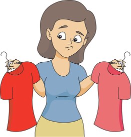 lady chosing between two different tee shirts