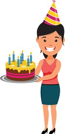lady holding candle lit birthday cake clipart