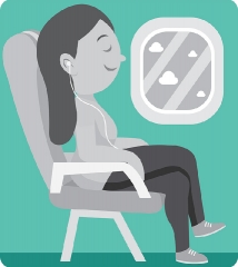 lady on plane listening music while travelling gray clipart