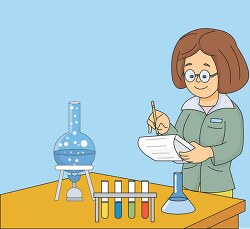 lady scientist performing experiment graduated cylinder