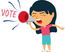 lady shouting in megaphone to vote clipart