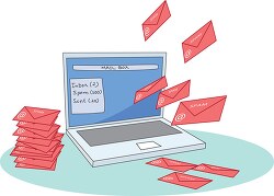 laptop computer will stack of spam email clipart