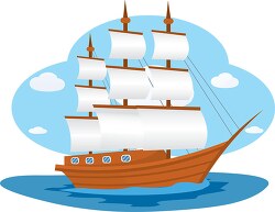 large wooden sailboat sails open clipart