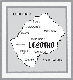 Lesotho country map black white clipart