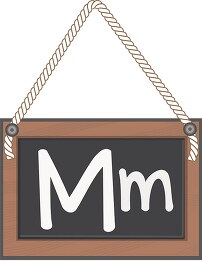 letter M hanging black board with rope clipart