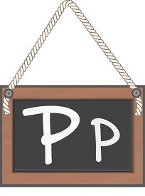 letter P hanging black board with rope clipart
