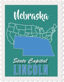 lincoln nebraska state map stamp clipart