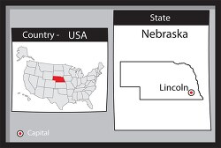 lincoln nebraska state us map with capital bw gray